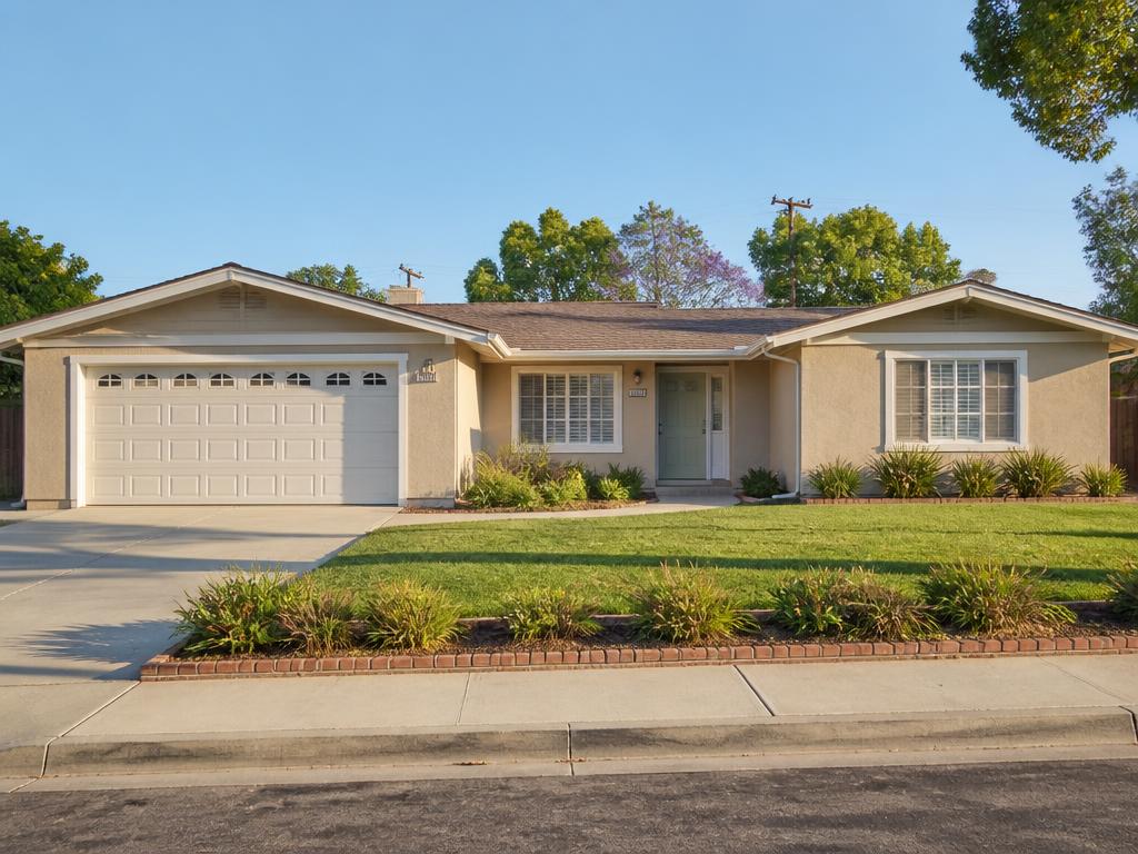 Well-maintained home with clean painted stucco and solid fascia